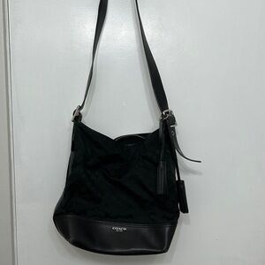black coach signature boho shoulder bag with adjustable strap
